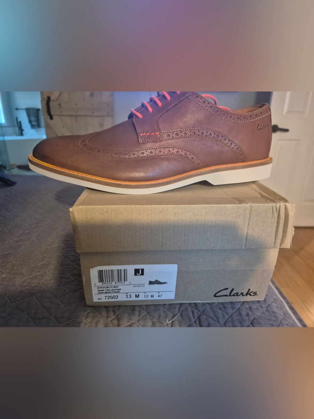 Clarks Men’s Brown Leather Wingtip Derby with White Sole
